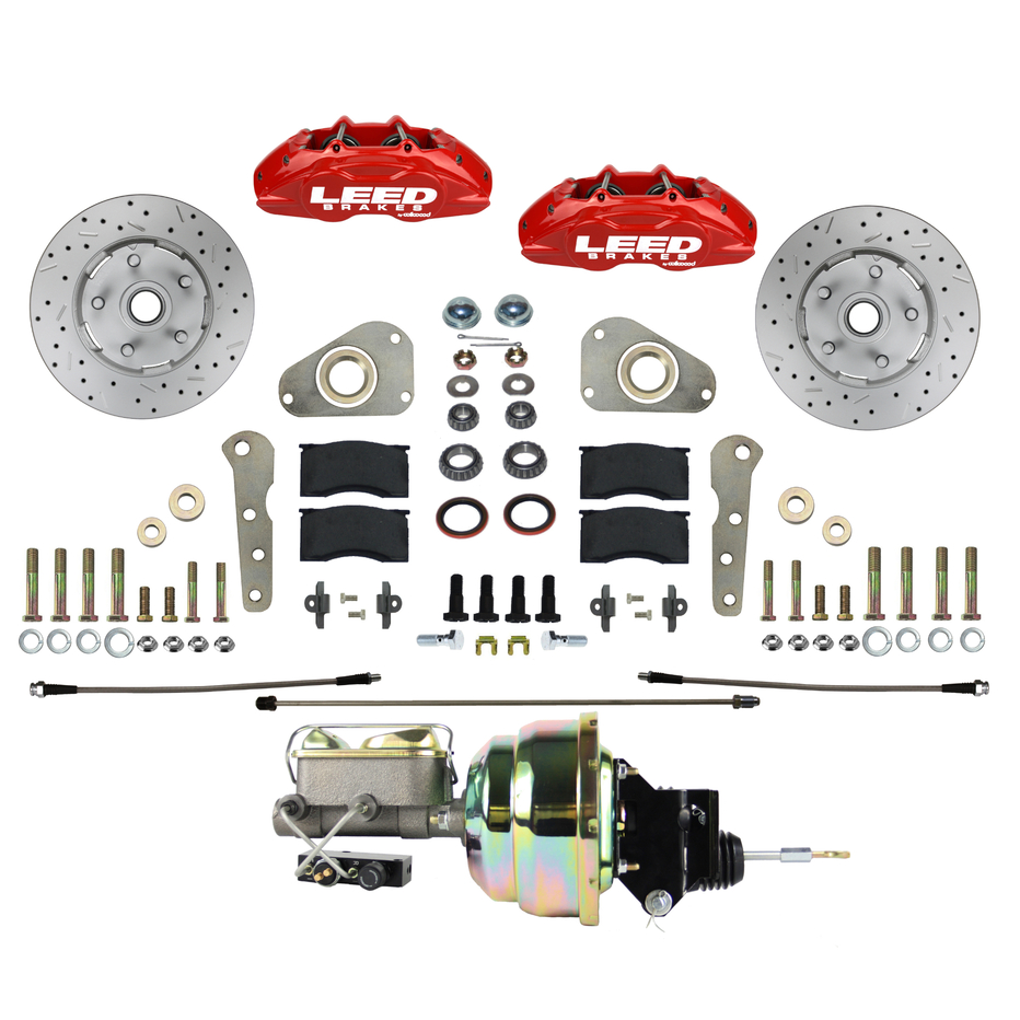LEED Brakes Power Front Kit with Drilled Rotors and Red Powder Coated Calipers